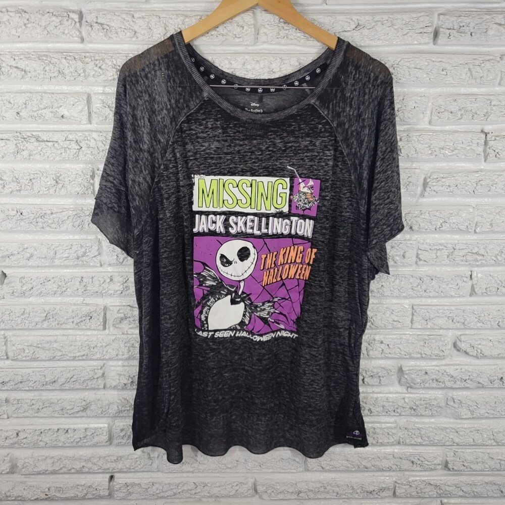 Disney Nightmare Before Christmas Jack Skellington 2X Plus Black Burnout NOV106E